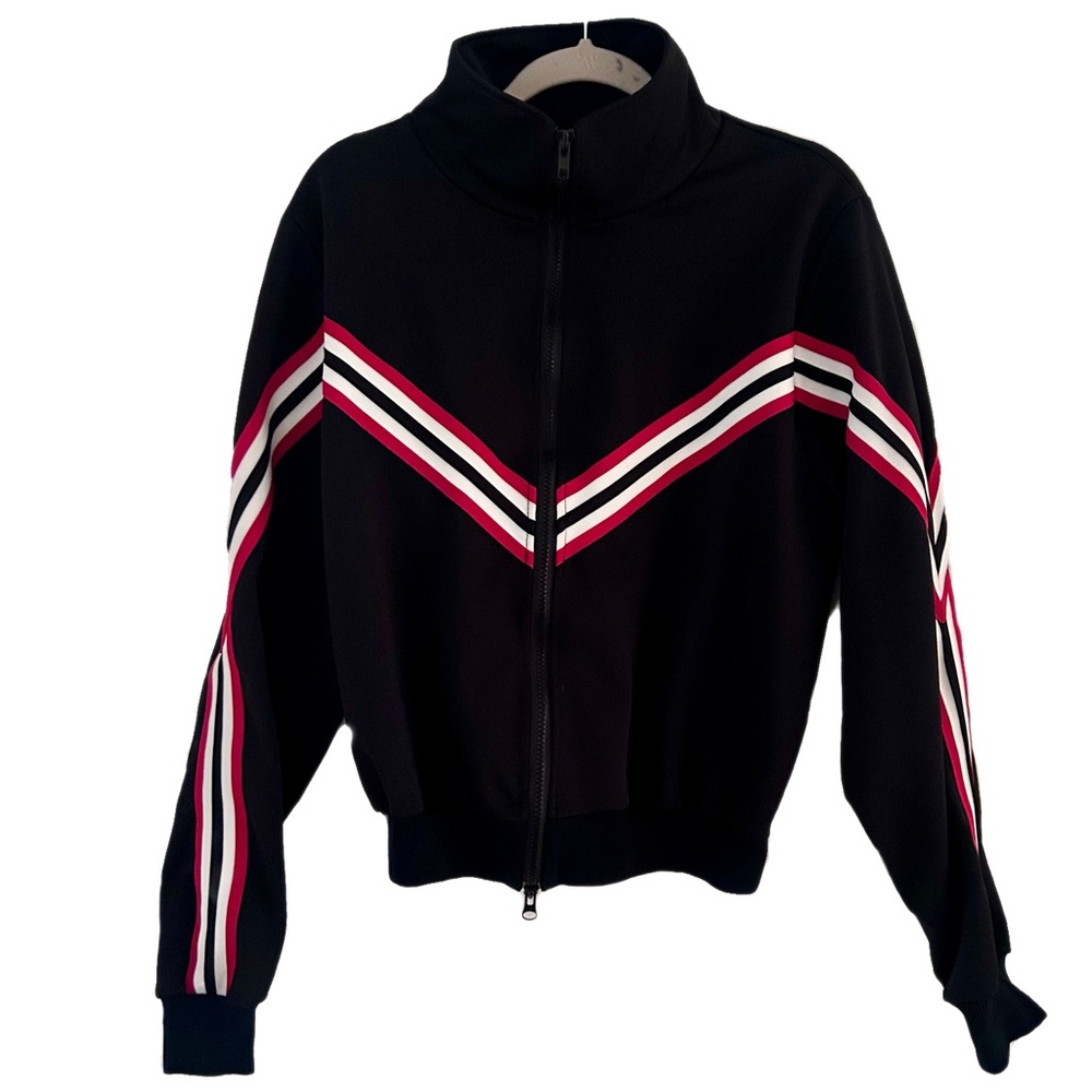 Dehen Jacket Vintage Med Full Zip Black With Red White Racing Stripe Cheer Retro